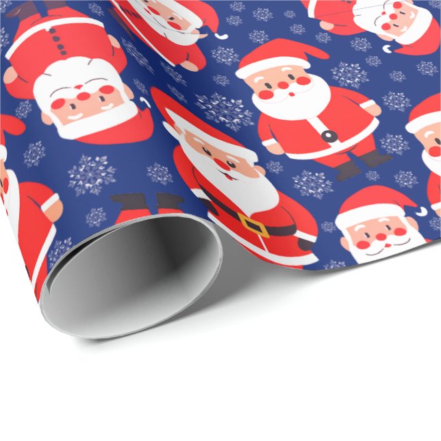 Pappa jul med Snöflingor | Navy Blue Santa Presentpapper (Rullad Hörn)
