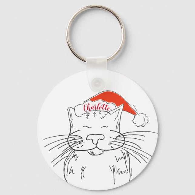 Pappa jul tabby katt-gåva nyckelring (Framsida)
