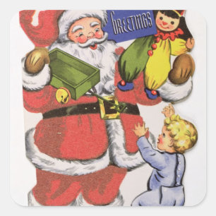 Pappa jul, Viktoriskt julkort Fyrkantigt Klistermärke