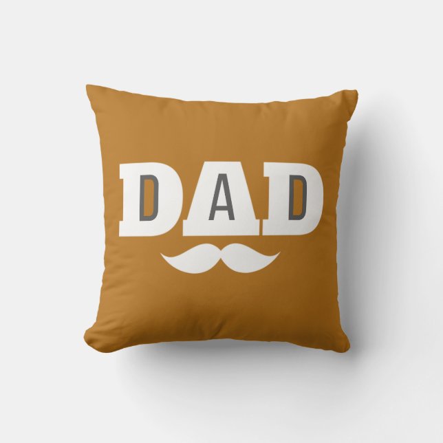 Pappa Kastkudde Mustasch Brun Grå Orange Kudde (Framsida)