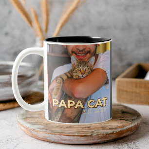 Pappa Katt Modern Skräddarsydd Foto och Kattnamn Två-Tonad Mugg