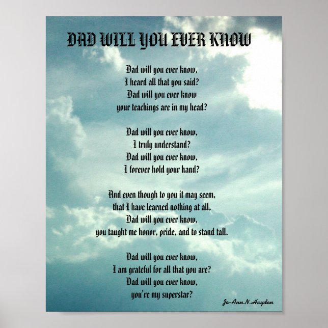 PAPPA KOMMER ATT KÄNNA dikt ALDRIG Poster (Framsidan)