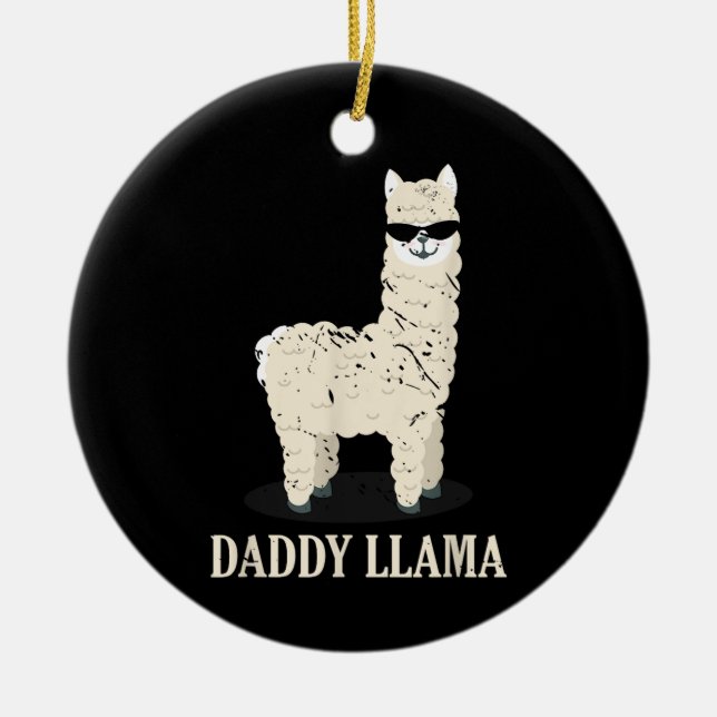 Pappa Lama Alpaca Rolig Djurfantast Julgransprydnad Keramik (Framsidan)