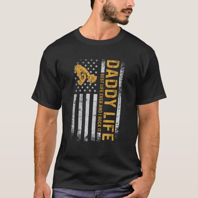 Pappa Life Protector Hero American Flagga Far Da T Shirt (Framsida)