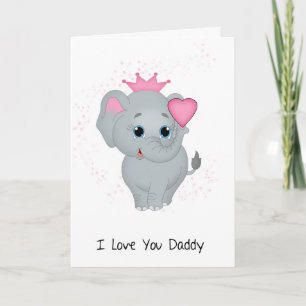 Pappa, lilla elefantprinsessan med Rosa hjärta Kort