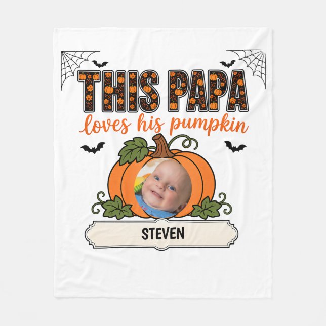 Pappa lilla pumpa 1 barnbarnsnamn Halloween  Fleecefilt (Framsidan)