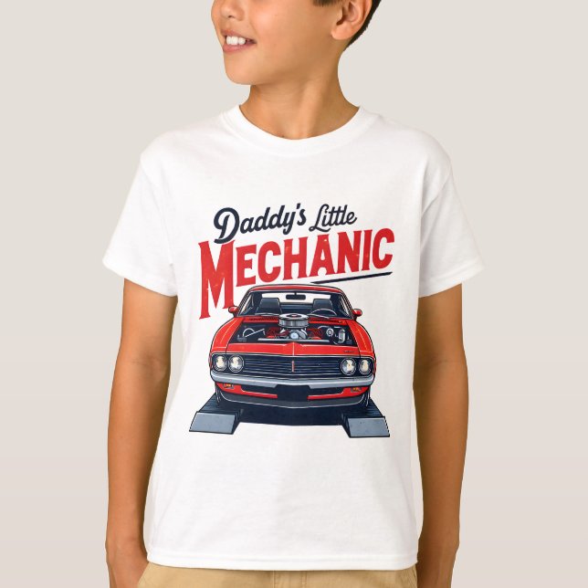 Pappa Little Mechanic Classic Car Keepsaké Bära T Shirt (Framsida)