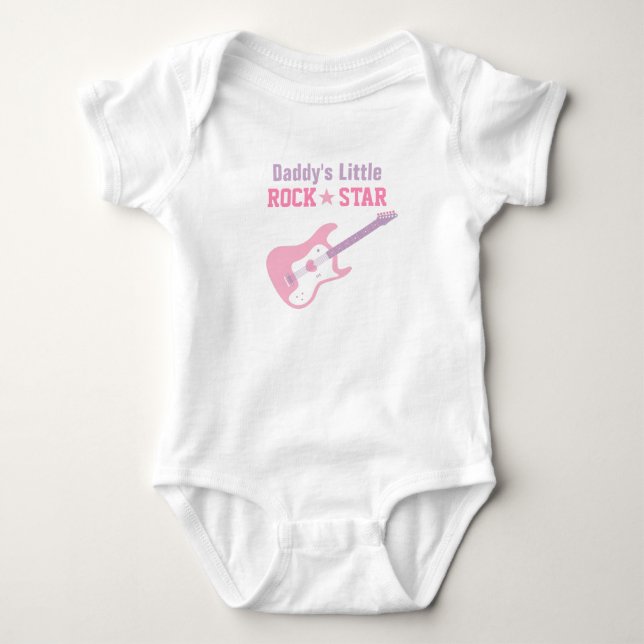 Pappa Little Rock Star Rosa Gitarr För Babyflickor T-shirt (Framsida)
