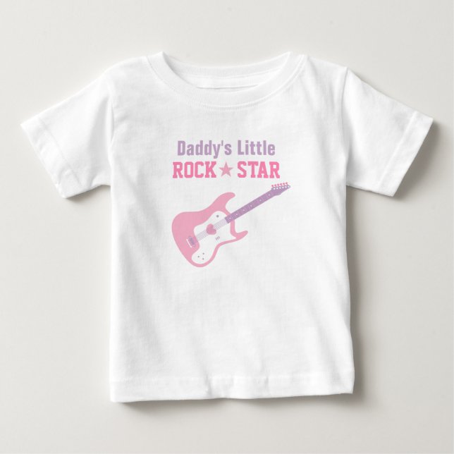 Pappa Little Rockstjärna Rosa Guitar for Flicka T-shirt (Framsida)