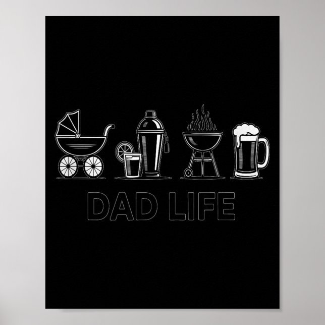 Pappa Liv Flaska Grill Öl Barnvagn Bedårande Pappa Poster (Framsidan)