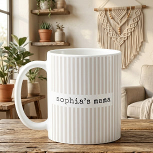 Pappa Mamma   Beige ränder Mamma Baby Avslöja Anpa Kaffemugg