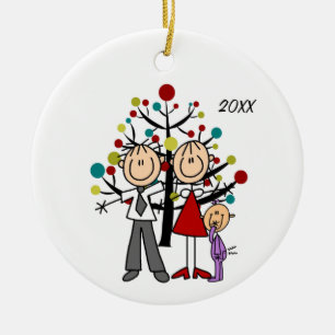 Pappa, Mamma, Flicka, julprydnad Julgransprydnad Keramik