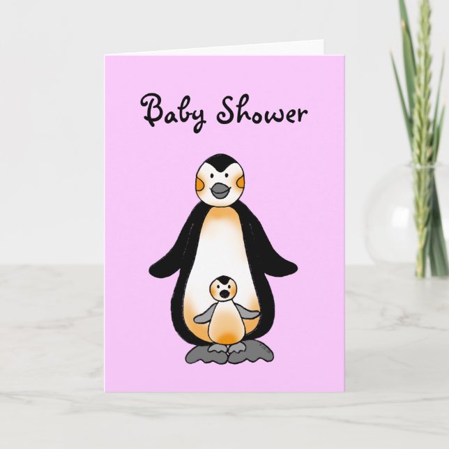 Pappa/Mamma och Baby penguiner Inbjudan (Framsida)