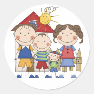 Pappa mamma, storebror, lite broderfamilj runt klistermärke
