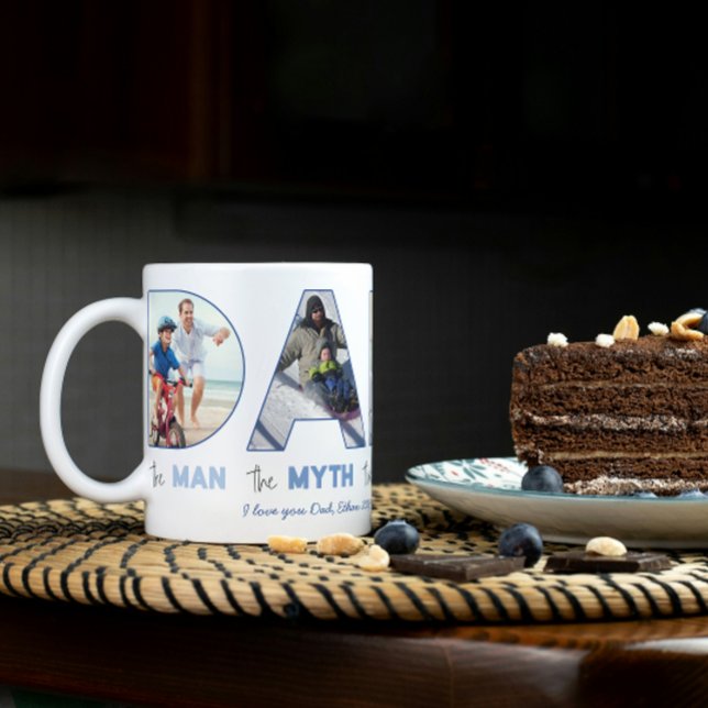 PAPPA Man Myth Legend Photo Cutout Brev Pappor Kaffemugg (Easily personalize this DAD mug with your photos and message for a unique Father's Day gift)