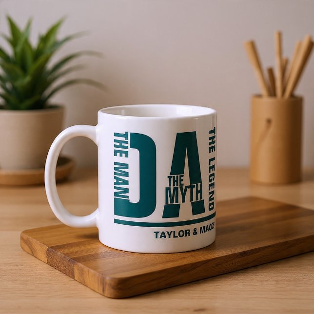 Pappa Mannen Myten Legenden Personlig Kaffemugg (Dad The Man The Myth The Legend Personalized Coffee Mug by Ricaso. Ideal for Fathers day, add kids)