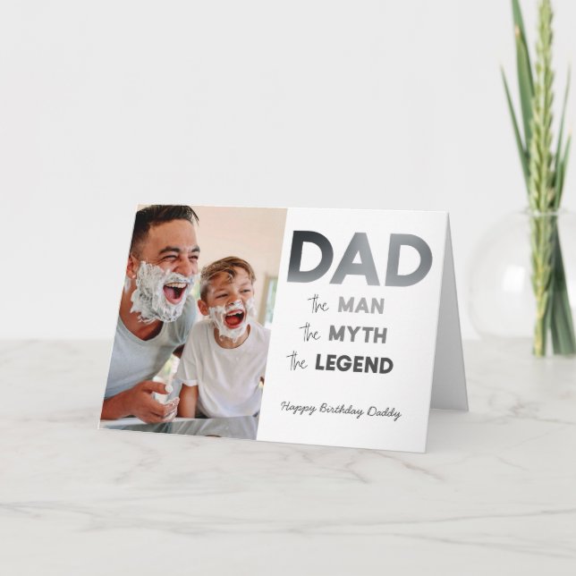 PAPPA Mannen Myth Legend Grått Photo Grattis på fö Kort (Framsida)