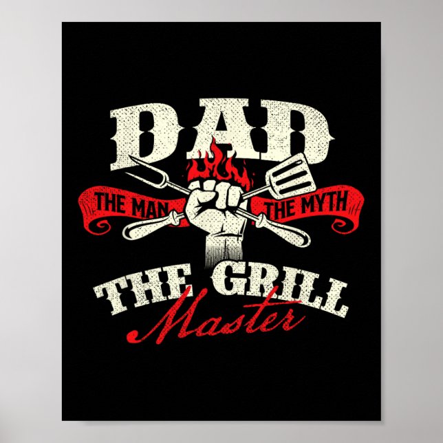 Pappa mannen Myth the Grill Master - Grill Bbq Poster (Framsidan)