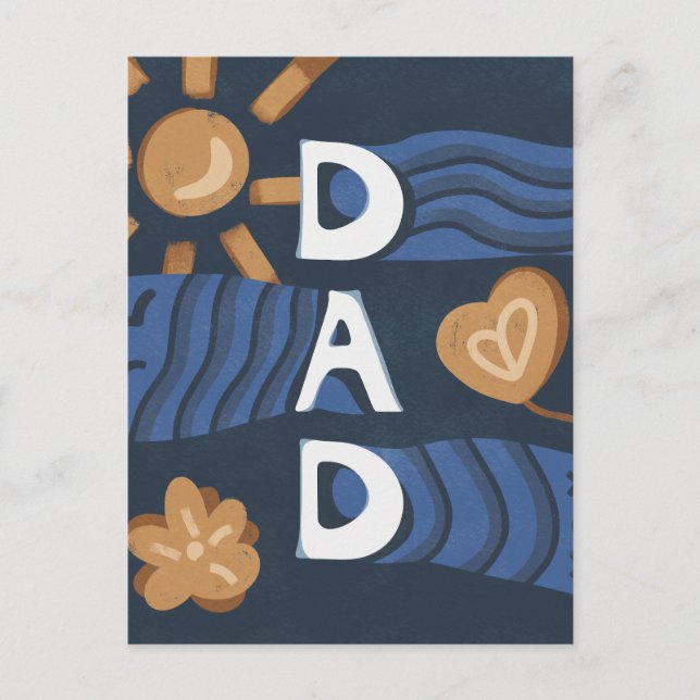 Pappa - marinblått Lycklig Fars dag Vykort (Framsida)