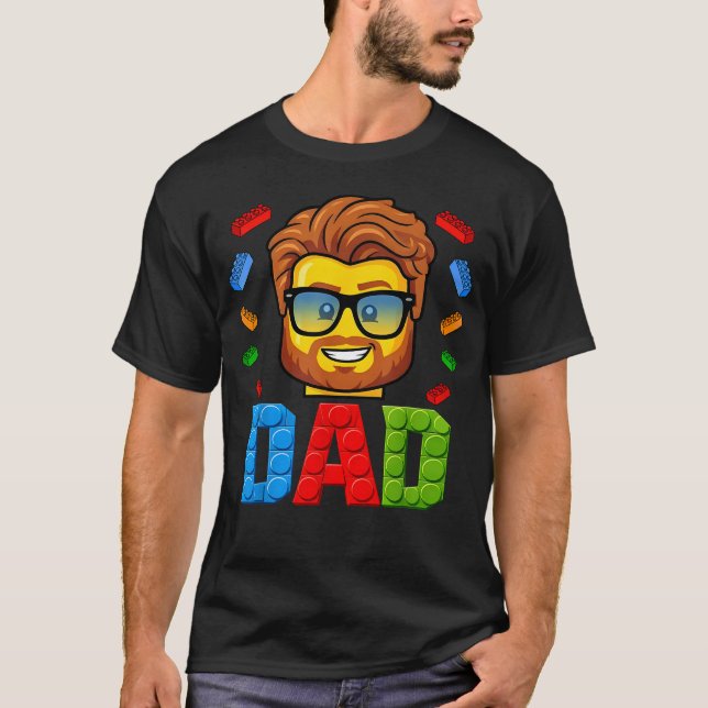 Pappa Mästerbyggare Bygger Legobrickor Blockar Pap T Shirt (Framsida)