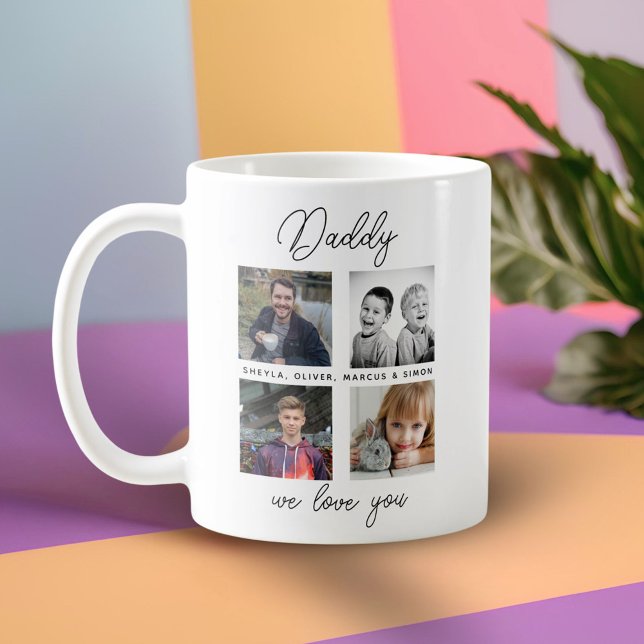 Pappa med barn familjefar 4 foto collage  kaffemugg (Skapare uppladdad)