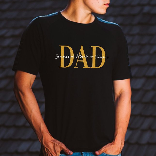 Pappa med Kids Namn Fars dag ( Guld) T Shirt (Skapare uppladdad)