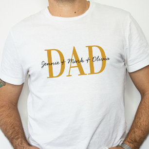 Pappa med Kids Namn Fars dag Svarta Guld T Shirt