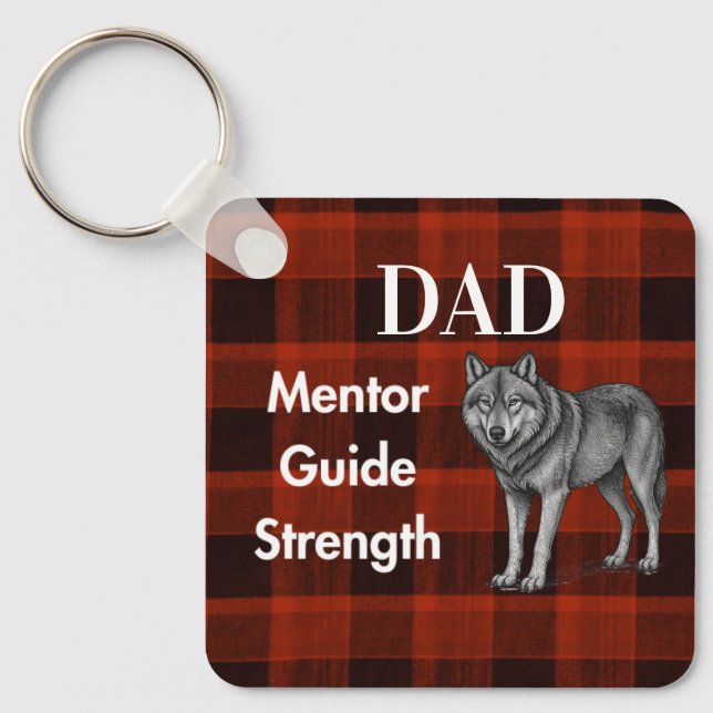 Pappa Mentor Guide Styrka & Hjärta Varg rödrutig Nyckelring (Framsida)