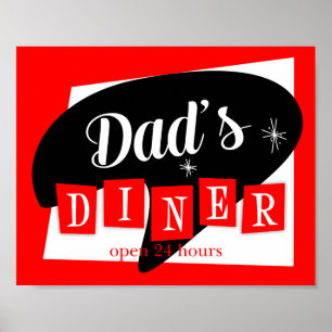 Pappa Middag Red Black Retro Kitchen Poster