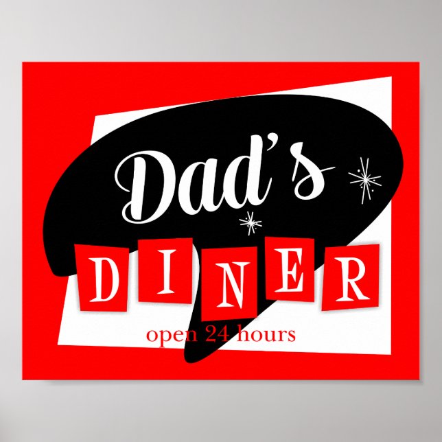 Pappa Middag Red Black Retro Kitchen Poster (Framsidan)
