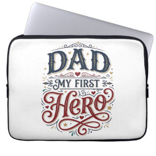 Pappa Min Förste Hjälte Vintage Typografi T-Shirt_ Laptop Fodral