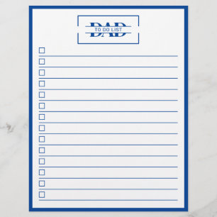 Pappa Modern Blå Monogram 8,5" x 11" Att Göra-List Reklamblad