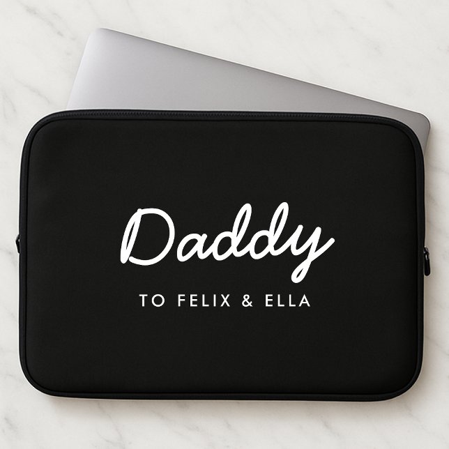 pappa | Modern Kids Namn Fars dag Black Laptop Fodral (Skapare uppladdad)