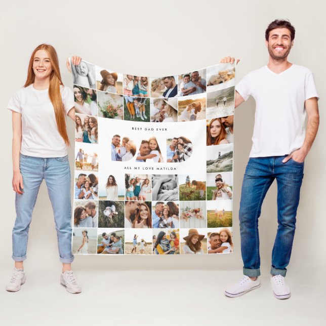 Pappa moderna multifoto fars dag svart vit fleecefilt (På plats)