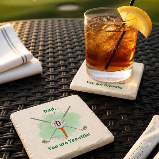 Pappa | Monogrammat Golf Boll & Tee Stone Underläg Stenunderlägg (Skapare uppladdad)