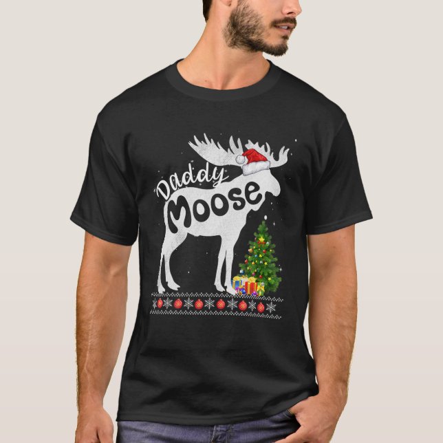 Pappa Moose Santa Hat-julmatchning Pajama Fa T Shirt (Framsida)
