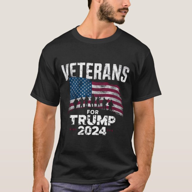 Pappa morfar Veterans for Trump 2024 American Flag T Shirt (Framsida)