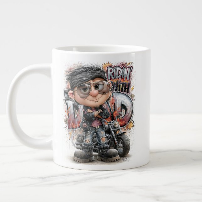 Pappa Motorcyklist Ridning Jumbo Mugg (Vänster)
