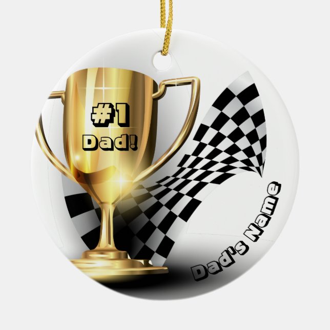 Pappa Namn Guld Trophy #1 Pappa Julgransprydnad Keramik (Framsidan)
