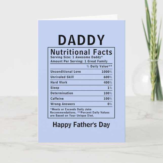 Pappa Näringsfakta fadersdagspresenter Kort (Framsida)
