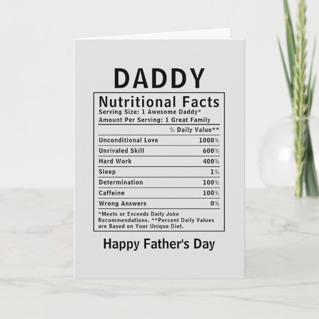 Pappa Näringsfakta fadersdagspresenter Kort (Framsida)