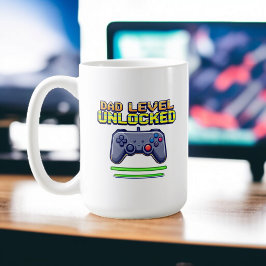 Pappa-nivå olåst | Gamer Pappa First Fars dag Kaffemugg