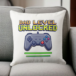 Pappa-nivå olåst | Gamer Pappa First Fars dag Kudde