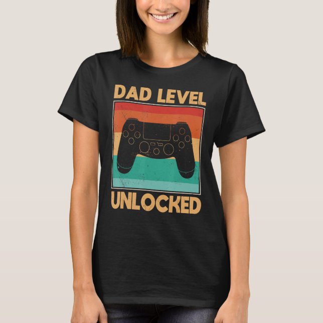 Pappa-nivå olåst Pappa Gamer Fars dag T Shirt (Framsida)