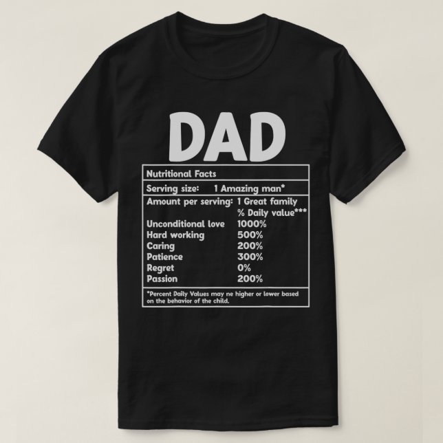 Pappa Nutritional Facts Funny fars dag T Shirt (Design framsida)