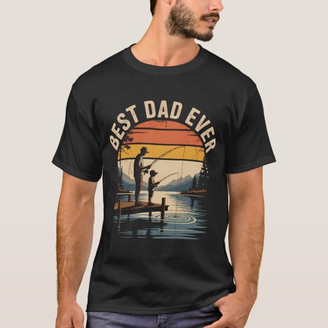 Pappa och barn fiskar vintage t shirt (Framsida)