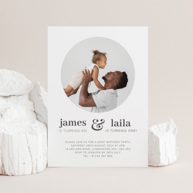 Pappa och barn - Fotofödelsedagen Inbjudningar (Dad and Child - Photo Joint Birthday Invitation)