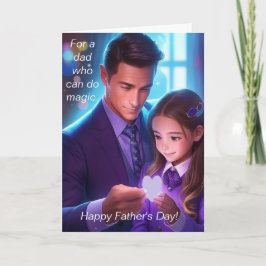 Pappa och Dotter Doing Magic Helgkort
