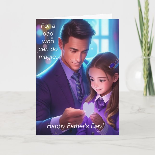 Pappa och Dotter Doing Magic Helgkort (Framsida)