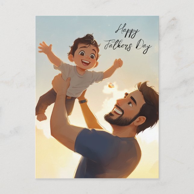 Pappa och hans son som spelar fars dag Folding Car Vykort (Framsida)